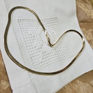 Vintage Marked DM Gold Platred Herringbone Chain Necklace